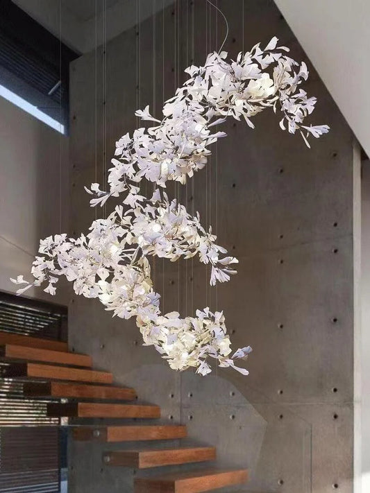 Gingko leaf chandelier artistic composition highlighting leaf silhouettes