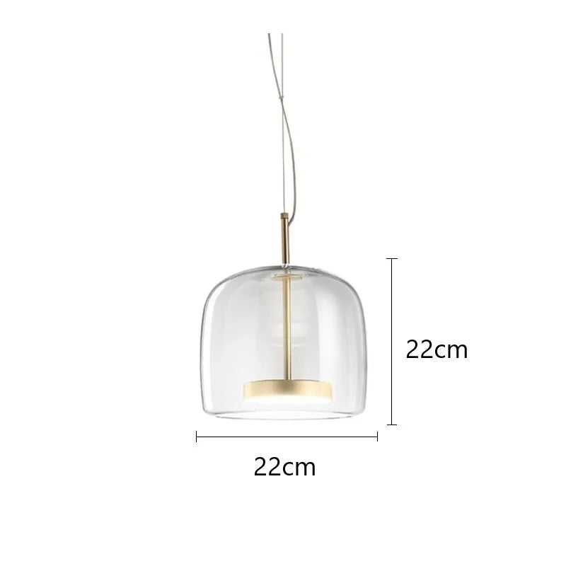 A hanging pendant light with a translucent smoky amber glass shade, shown against a white background with a dimension label indicating 150mm width.