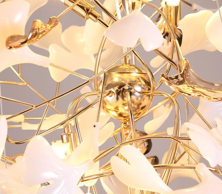 Luxury gingko leaf chandelier inspired by Andreea Braescu with porcelain leaves
