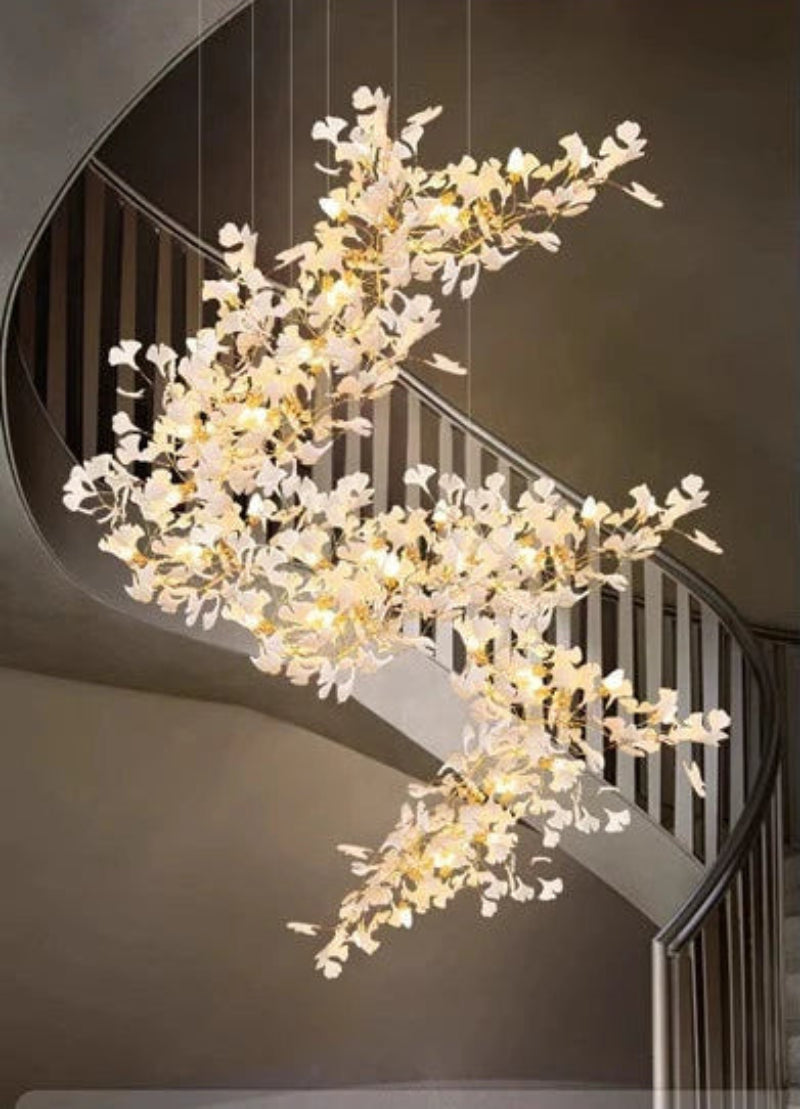 Luxury gingko leaf chandelier inspired by Andreea Braescu with porcelain leaves