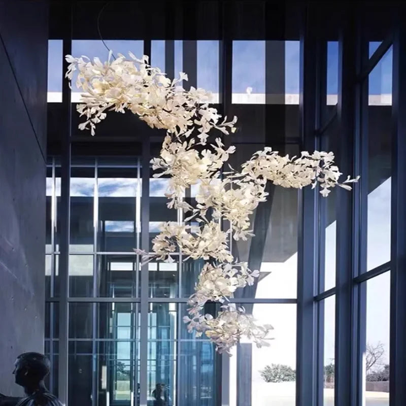 Luxury gingko leaf chandelier inspired by Andreea Braescu with porcelain leaves