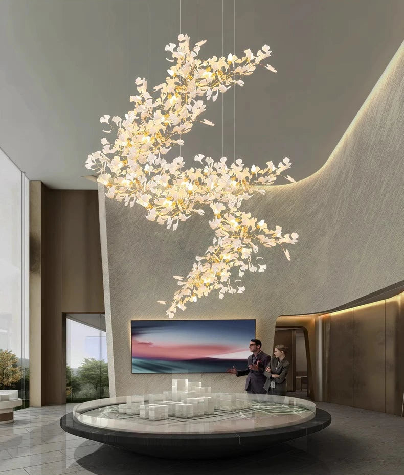Luxury gingko leaf chandelier inspired by Andreea Braescu with porcelain leaves