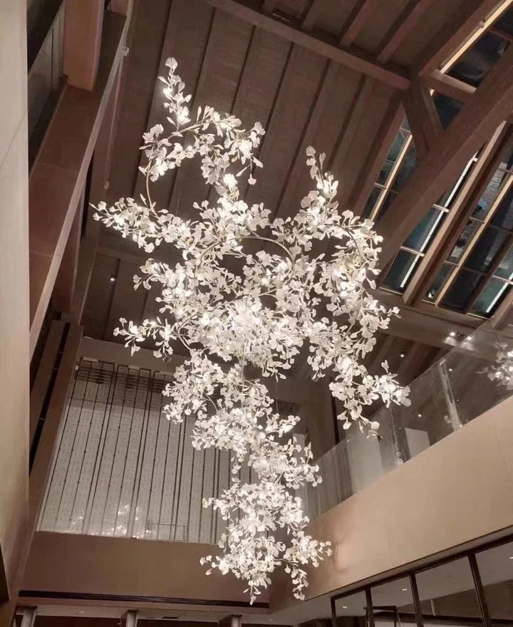 Gingko leaf chandelier artistic composition highlighting leaf silhouettes