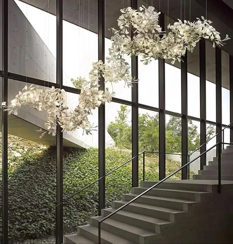 Side view of Gingko leaf combination chandelier with organic contemporary form