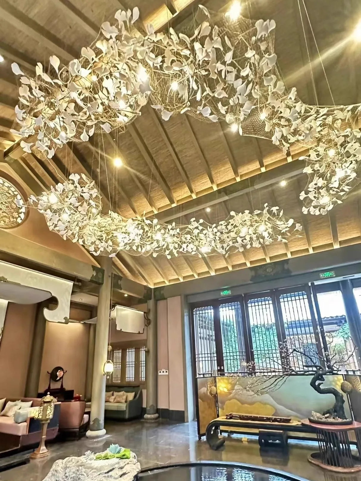 Luxury gingko leaf chandelier inspired by Andreea Braescu with porcelain leaves