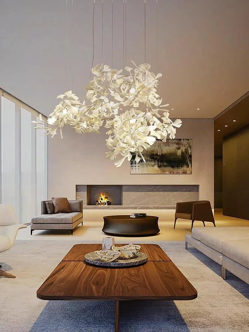 Luxury gingko leaf chandelier inspired by Andreea Braescu with porcelain leaves