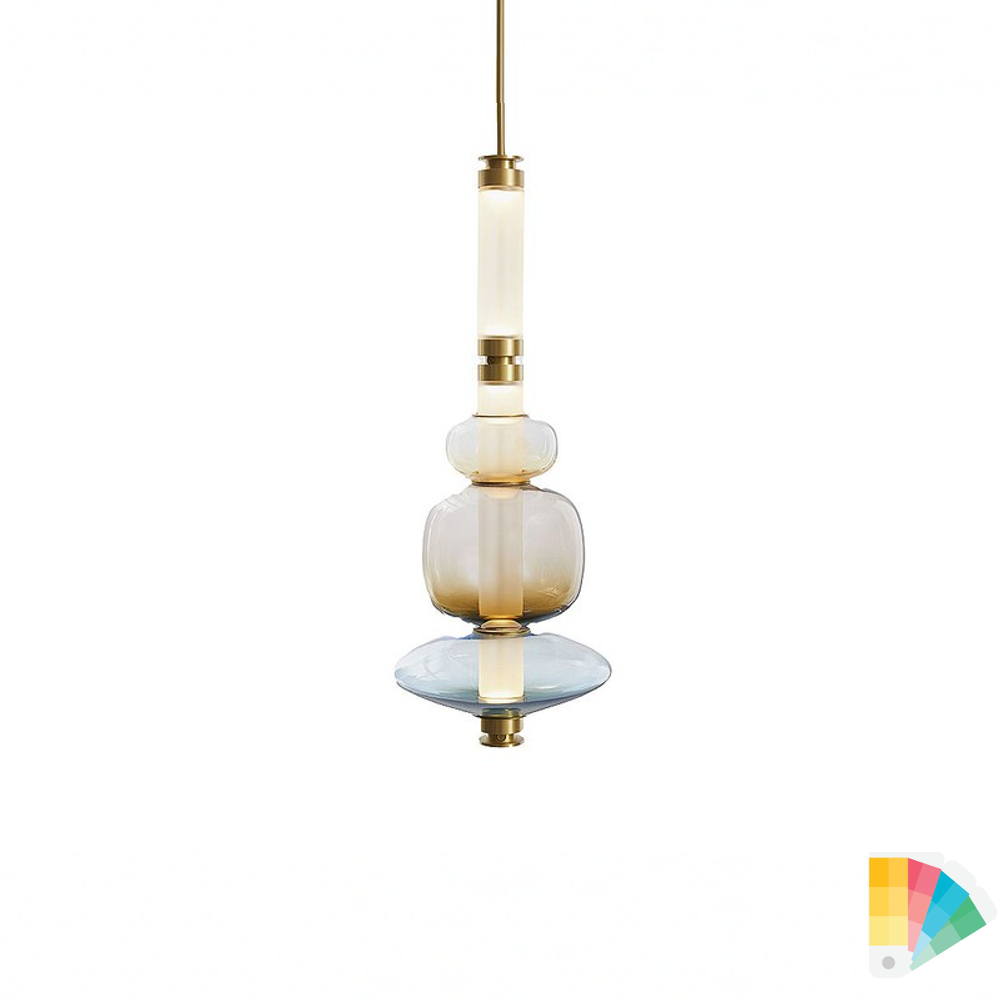 A luxurious Luna style glass pendant light with a gold and clear glass construction, designed for elegant room lighting.