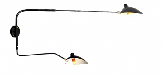 Modern Black Two Rotating Straight-Curved Arms Wall Lamp