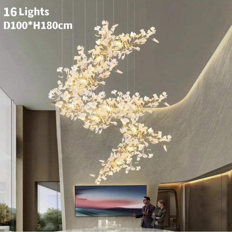 Luxury gingko leaf chandelier inspired by Andreea Braescu with porcelain leaves