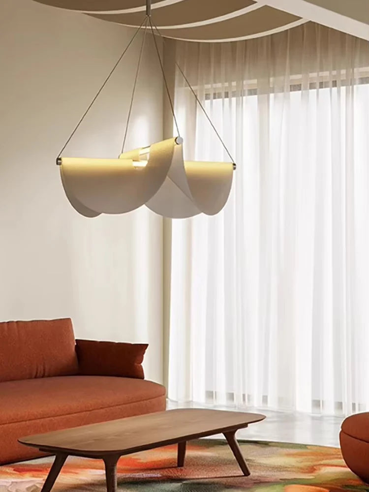 Drape 78 Style Light installed in modern living room contemporary sculptural lighting
