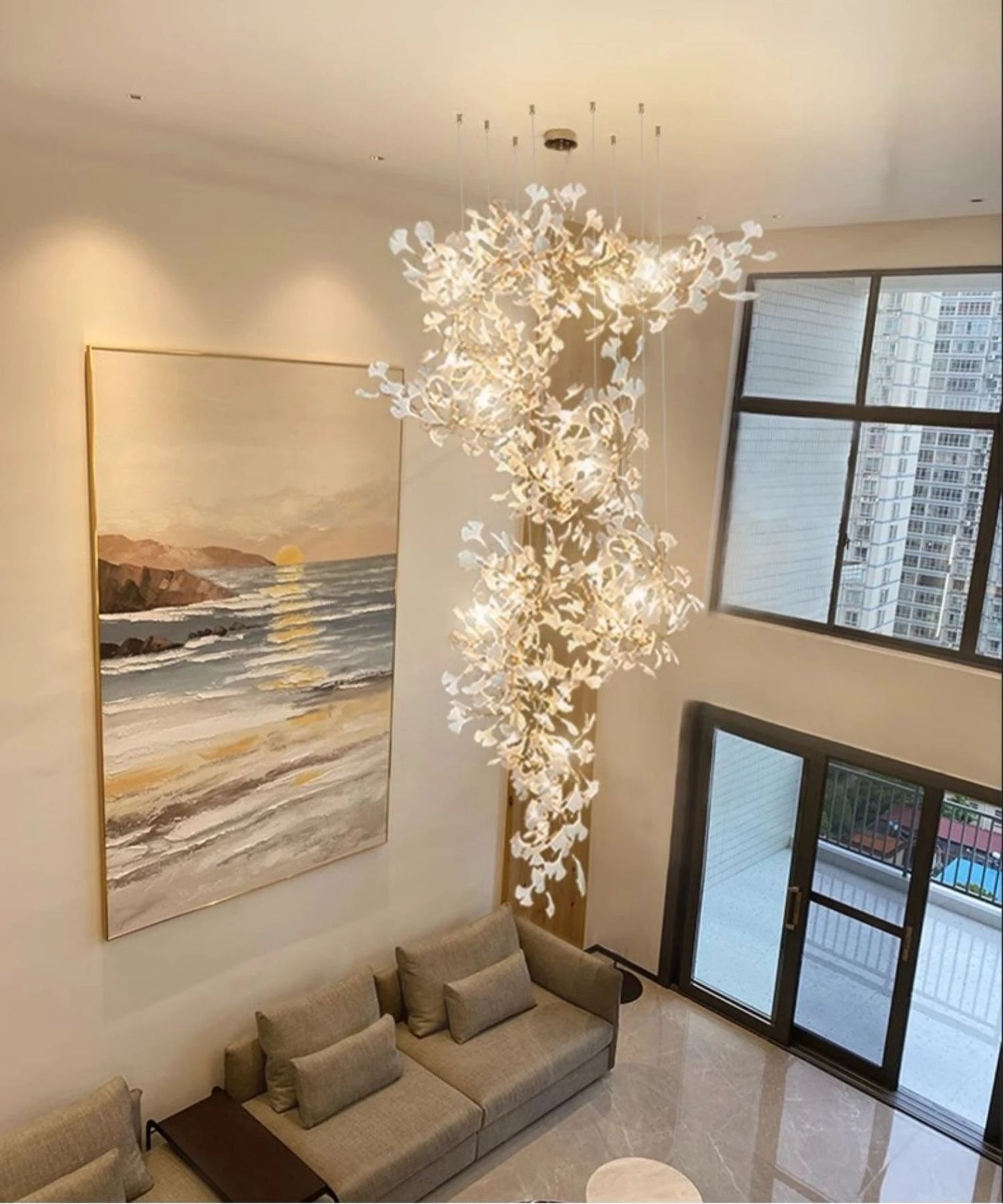 Luxury gingko leaf chandelier inspired by Andreea Braescu with porcelain leaves