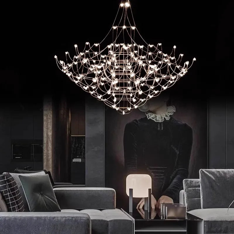 Baxter Q2 statement chandelier elevating a modern living room interior
