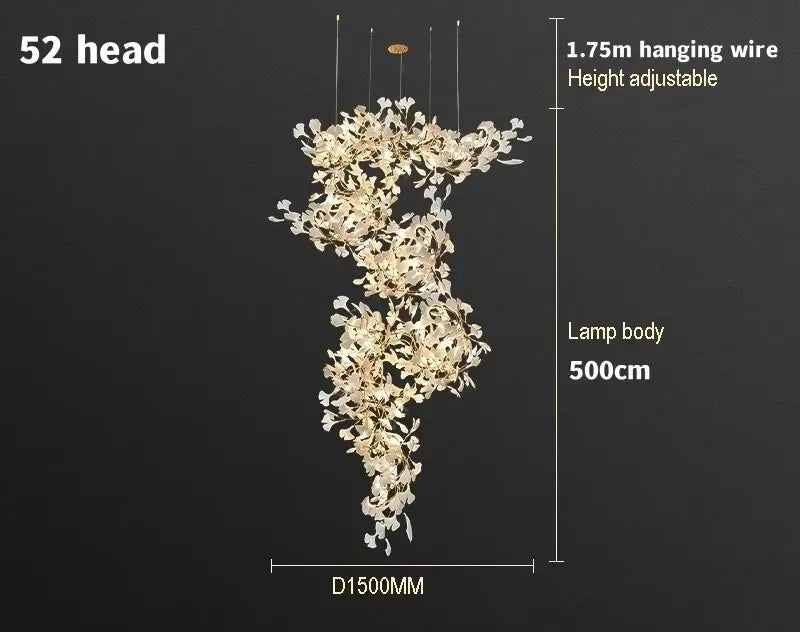 Luxury gingko leaf chandelier inspired by Andreea Braescu with porcelain leaves