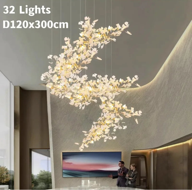 Luxury gingko leaf chandelier inspired by Andreea Braescu with porcelain leaves