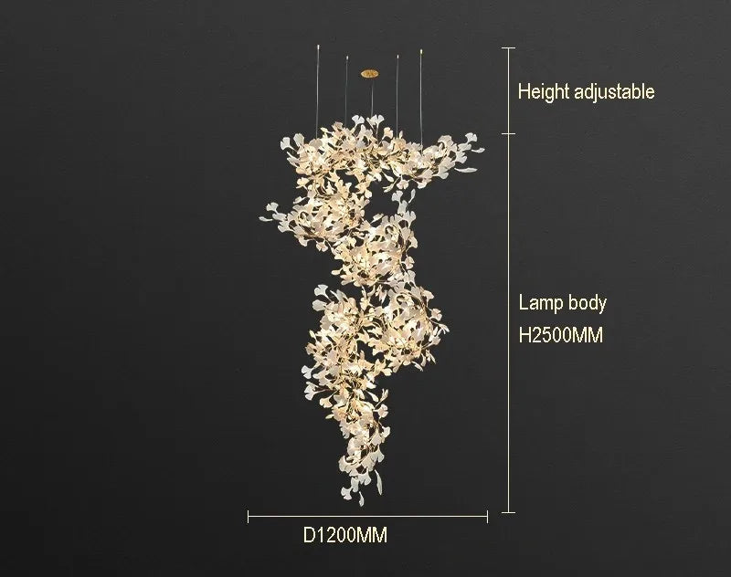 Luxury gingko leaf chandelier inspired by Andreea Braescu with porcelain leaves