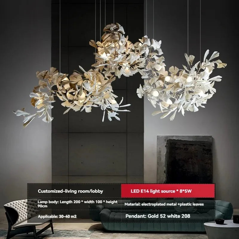 Luxury gingko leaf chandelier inspired by Andreea Braescu with porcelain leaves