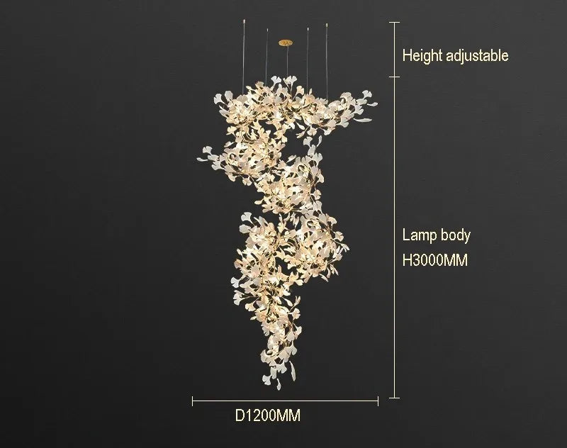 Luxury gingko leaf chandelier inspired by Andreea Braescu with porcelain leaves