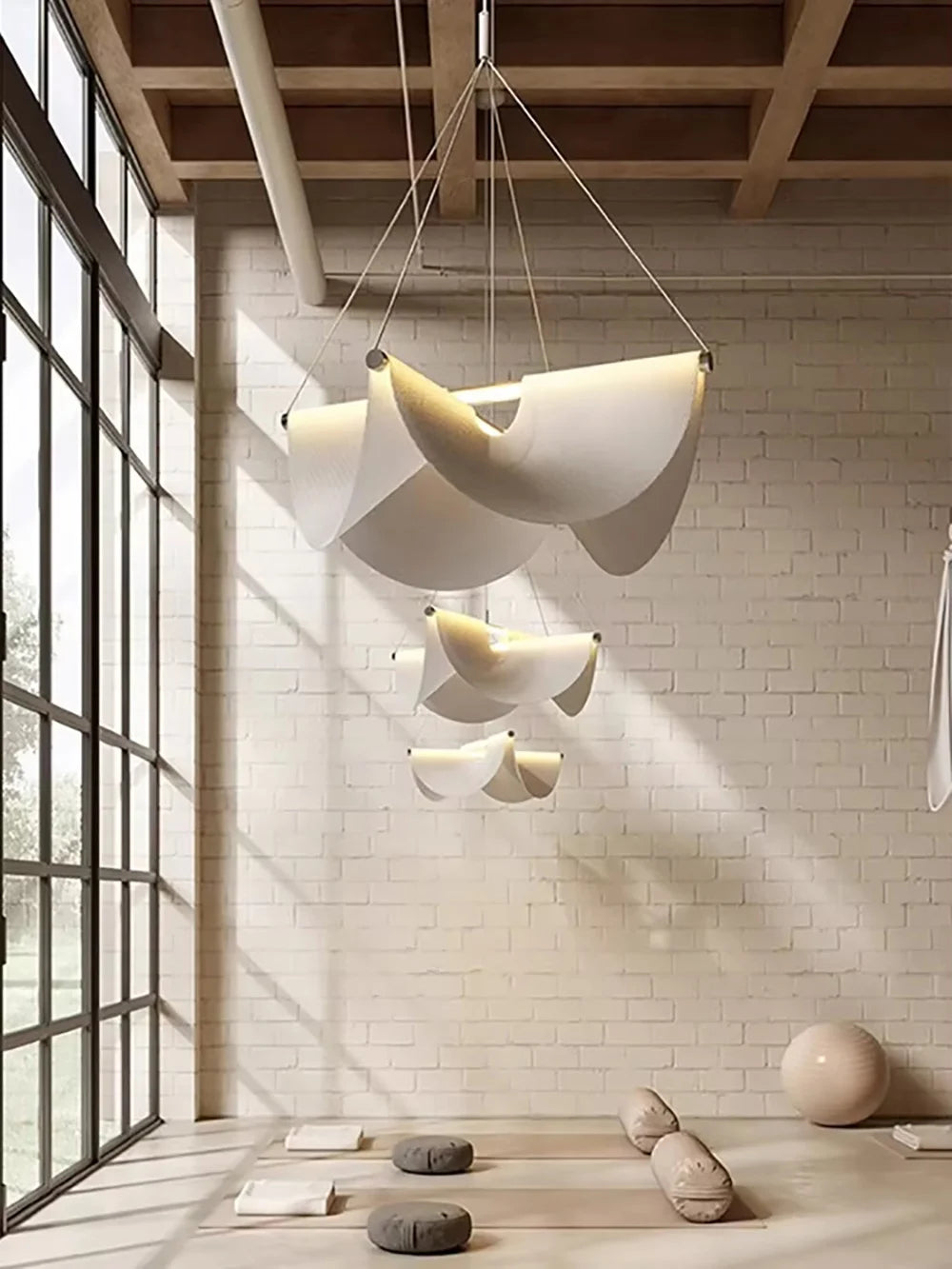 Drape 78 Style Light installed in modern living room contemporary sculptural lighting
