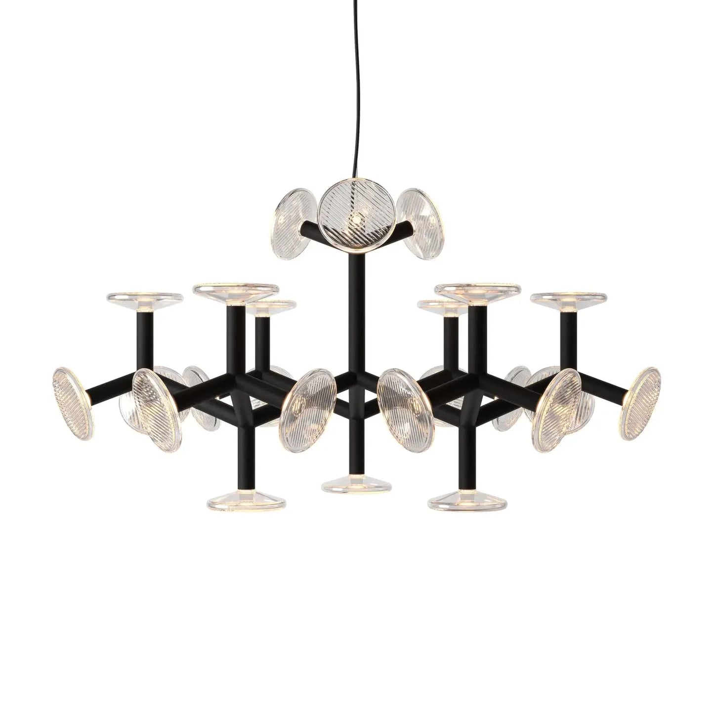 Fractal L Style Chandelier angled view showing artistic fractal structure and illuminated glass elements