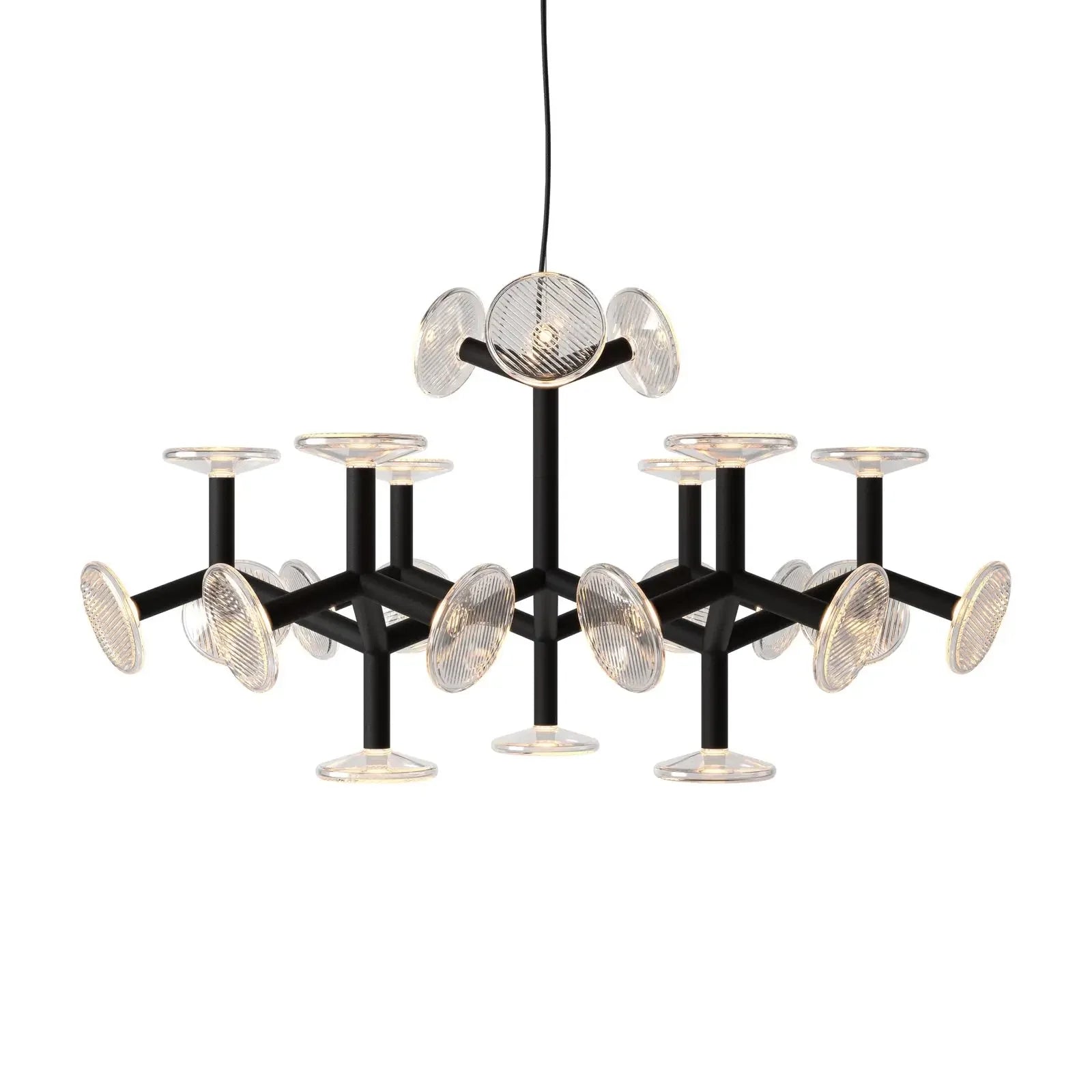 Fractal L Style Chandelier angled view showing artistic fractal structure and illuminated glass elements