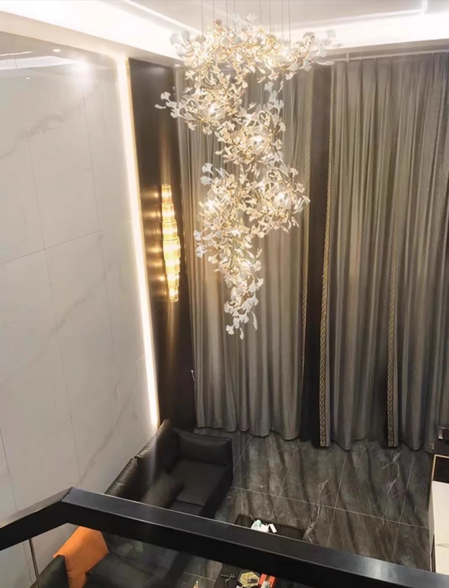 Luxury gingko leaf chandelier inspired by Andreea Braescu with porcelain leaves