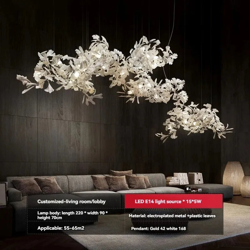 Luxury gingko leaf chandelier inspired by Andreea Braescu with porcelain leaves