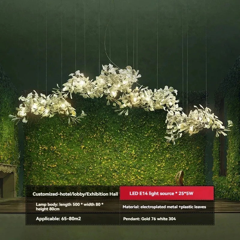 Luxury gingko leaf chandelier inspired by Andreea Braescu with porcelain leaves