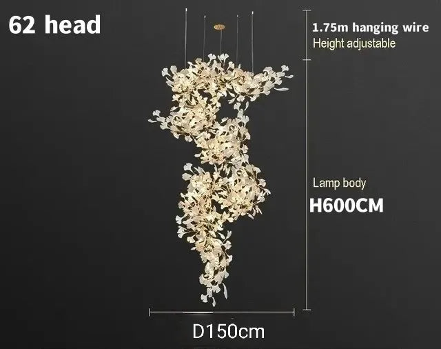 Luxury gingko leaf chandelier inspired by Andreea Braescu with porcelain leaves