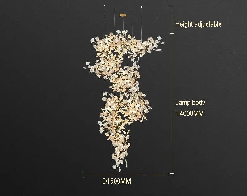 Luxury gingko leaf chandelier inspired by Andreea Braescu with porcelain leaves