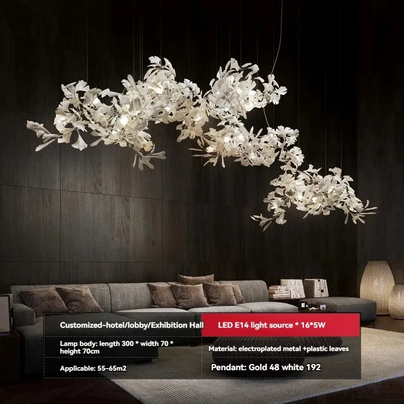Luxury gingko leaf chandelier inspired by Andreea Braescu with porcelain leaves