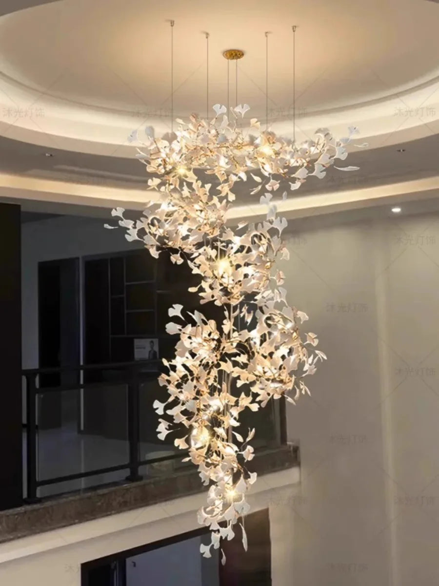Luxury gingko leaf chandelier inspired by Andreea Braescu with porcelain leaves