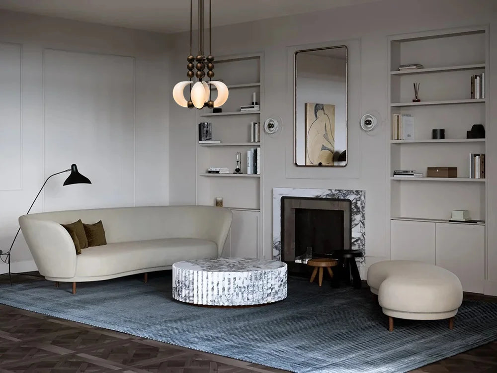 Patty 4-02 style suspension pendant hanging over modern living room