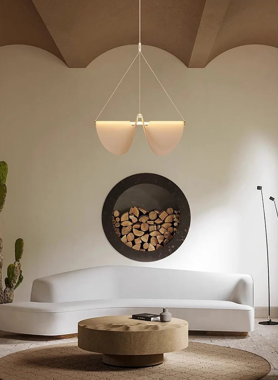 Drape 78 Style Light installed in modern living room contemporary sculptural lighting
