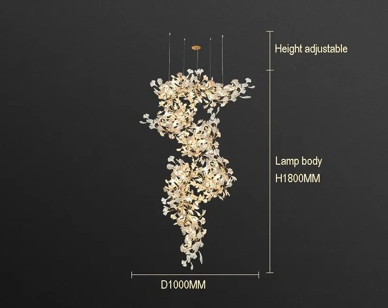 Luxury gingko leaf chandelier inspired by Andreea Braescu with porcelain leaves