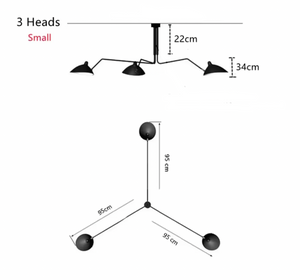 P3B 3 Rotating Arms style Ceiling Lamp 3-sizes, 2-colors