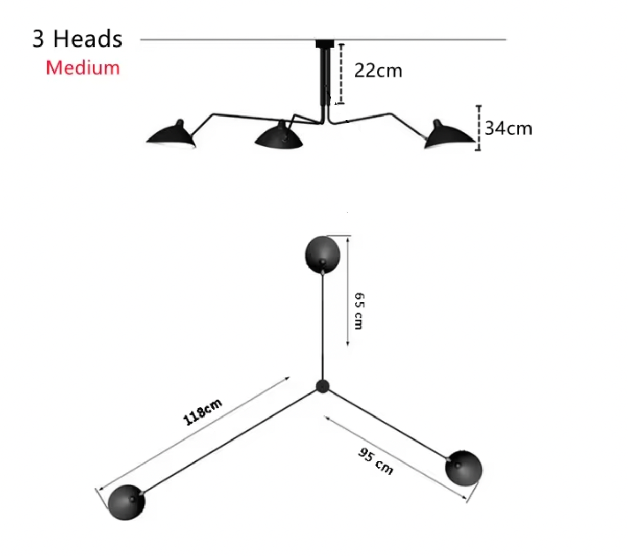 P3B 3 Rotating Arms style Ceiling Lamp 3-sizes, 2-colors