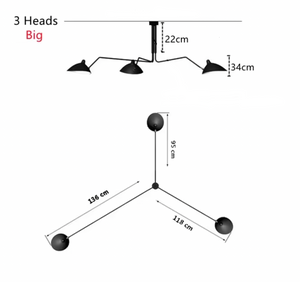 P3B 3 Rotating Arms style Ceiling Lamp 3-sizes, 2-colors